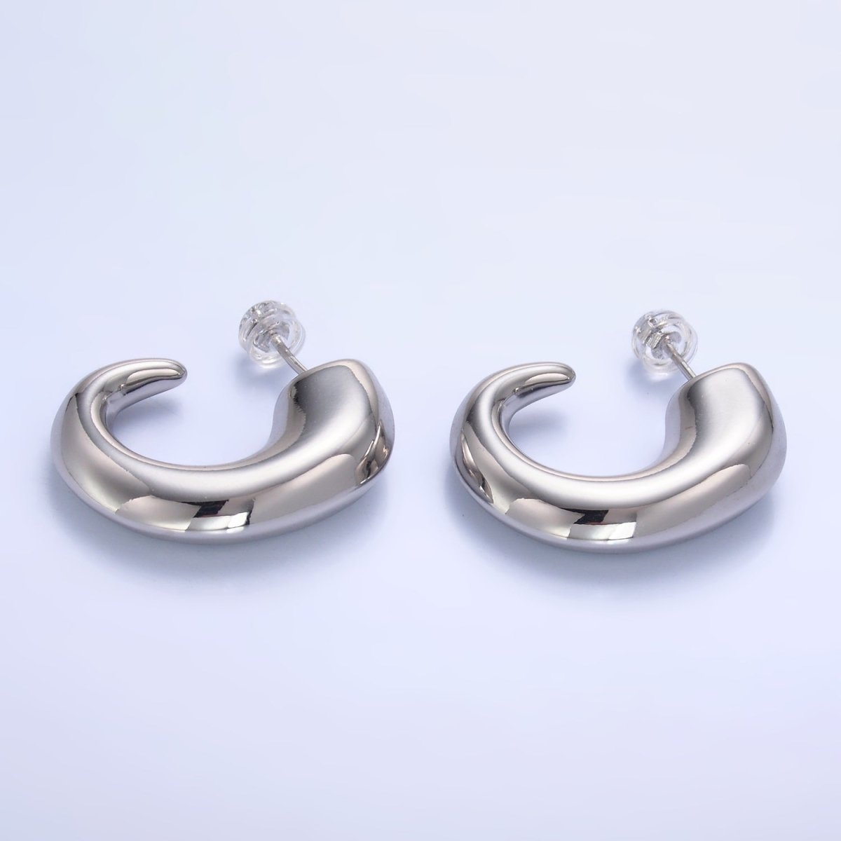 24K Gold Filled 30mm Minimalist J-Shaped Hoop Earrings in Gold & Silver | AB800 AB860