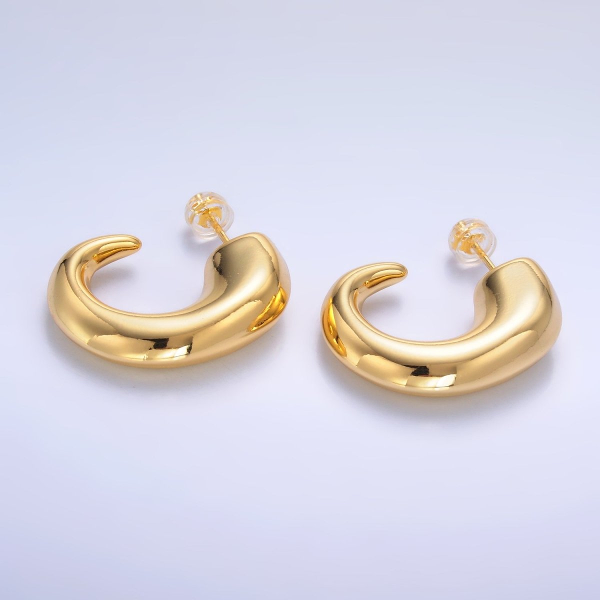 24K Gold Filled 30mm Minimalist J-Shaped Hoop Earrings in Gold & Silver | AB800 AB860