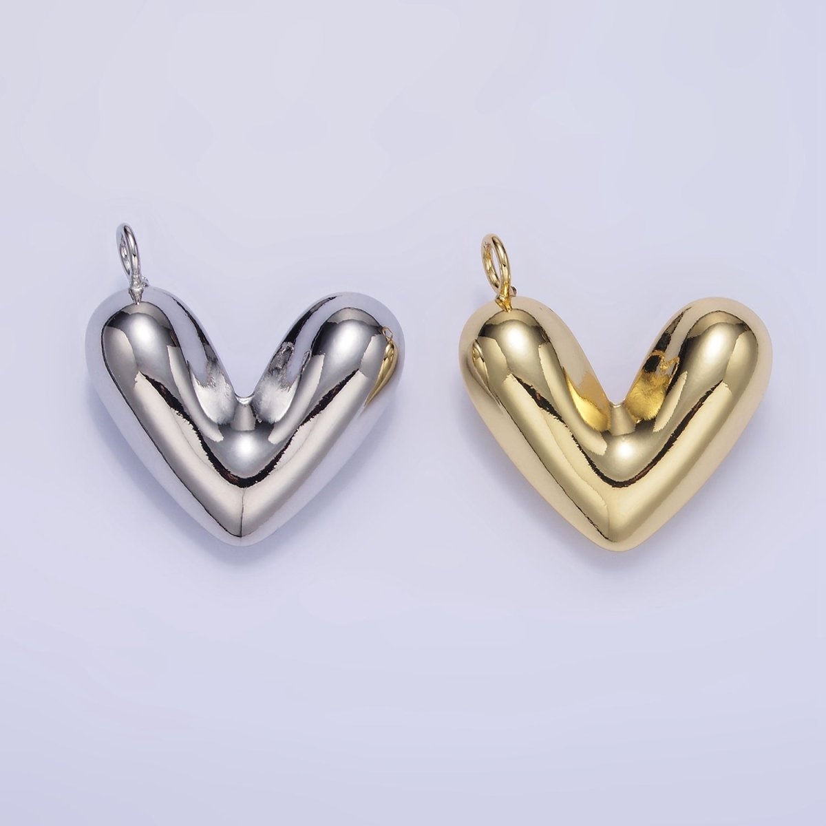24K Gold Filled 30mm Puffed Heart Pendant in Gold & Silver | D060 D061
