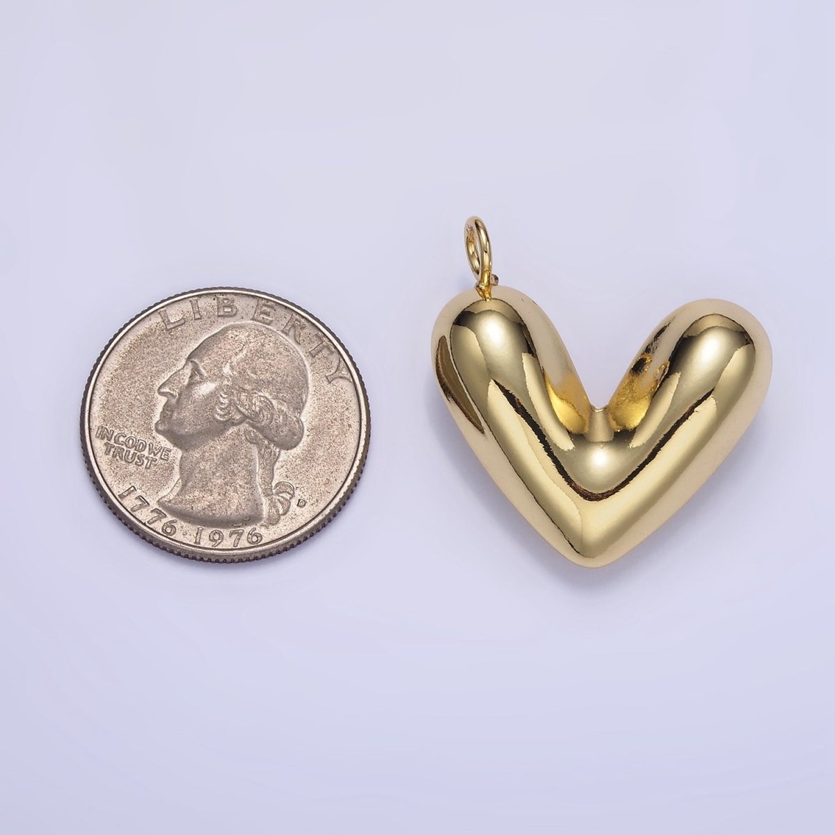 24K Gold Filled 30mm Puffed Heart Pendant in Gold & Silver | D060 D061