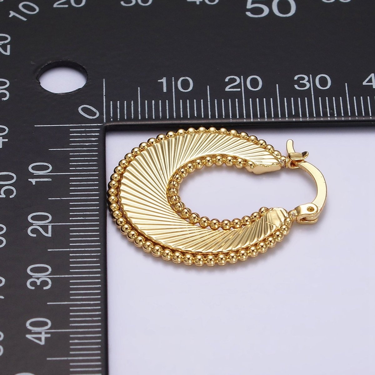 24K Gold Filled 30mm Spiral Line Beaded Bubble French Lock Latch Hoop Earrings in Gold & Silver | AE-614 AE-615