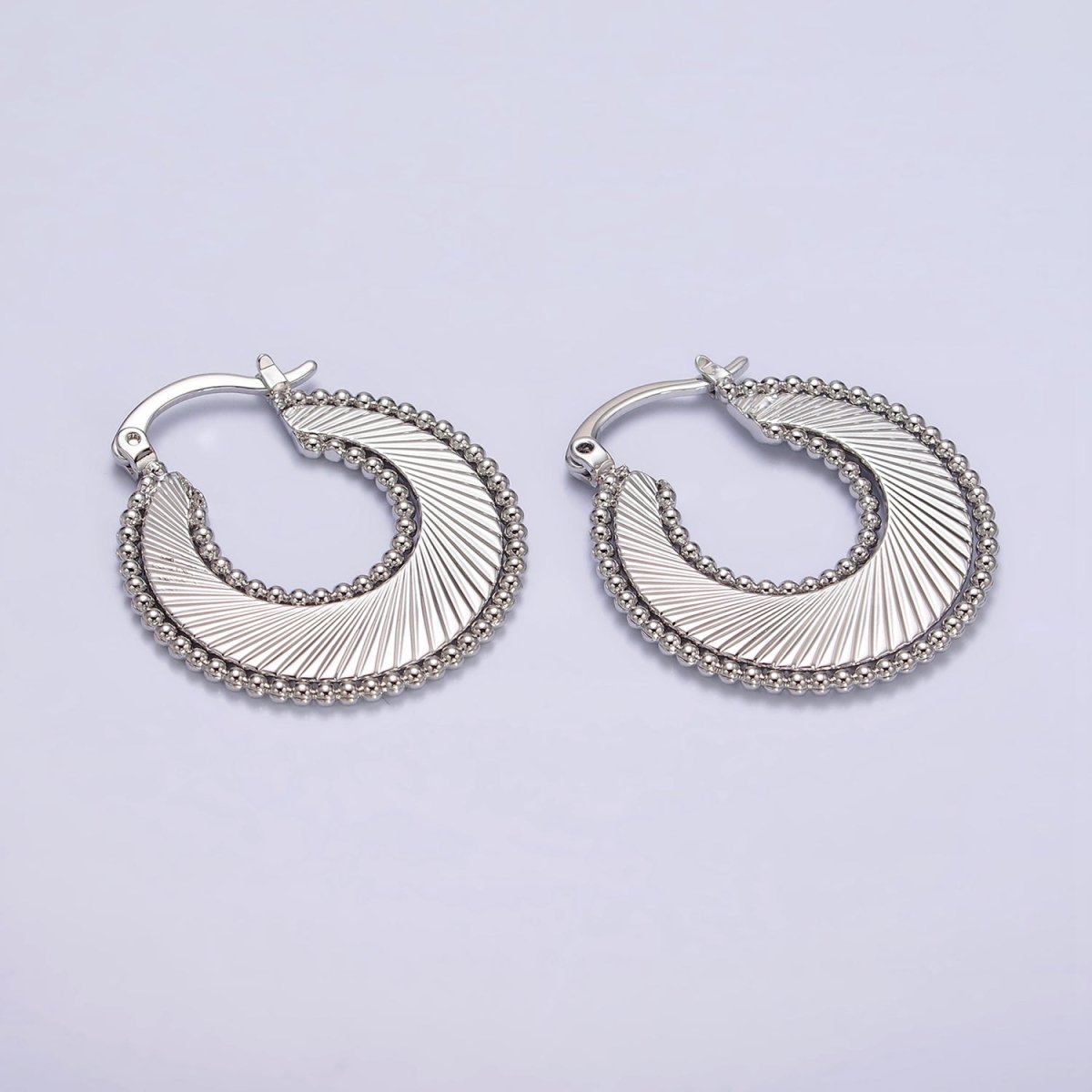 24K Gold Filled 30mm Spiral Line Beaded Bubble French Lock Latch Hoop Earrings in Gold & Silver | AE-614 AE-615