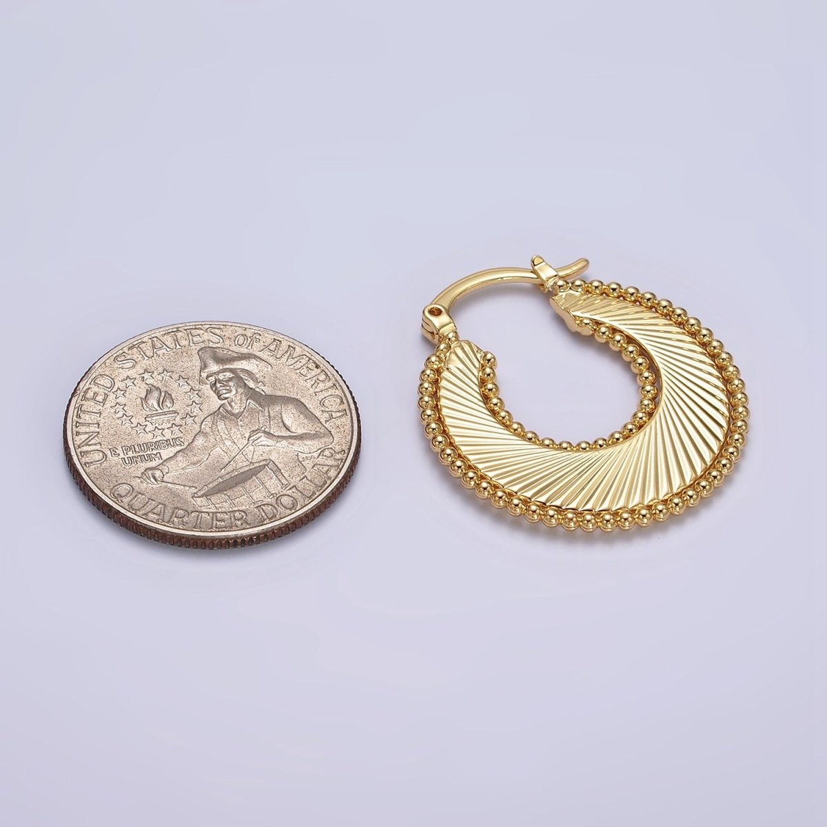 24K Gold Filled 30mm Spiral Line Beaded Bubble French Lock Latch Hoop Earrings in Gold & Silver | AE-614 AE-615