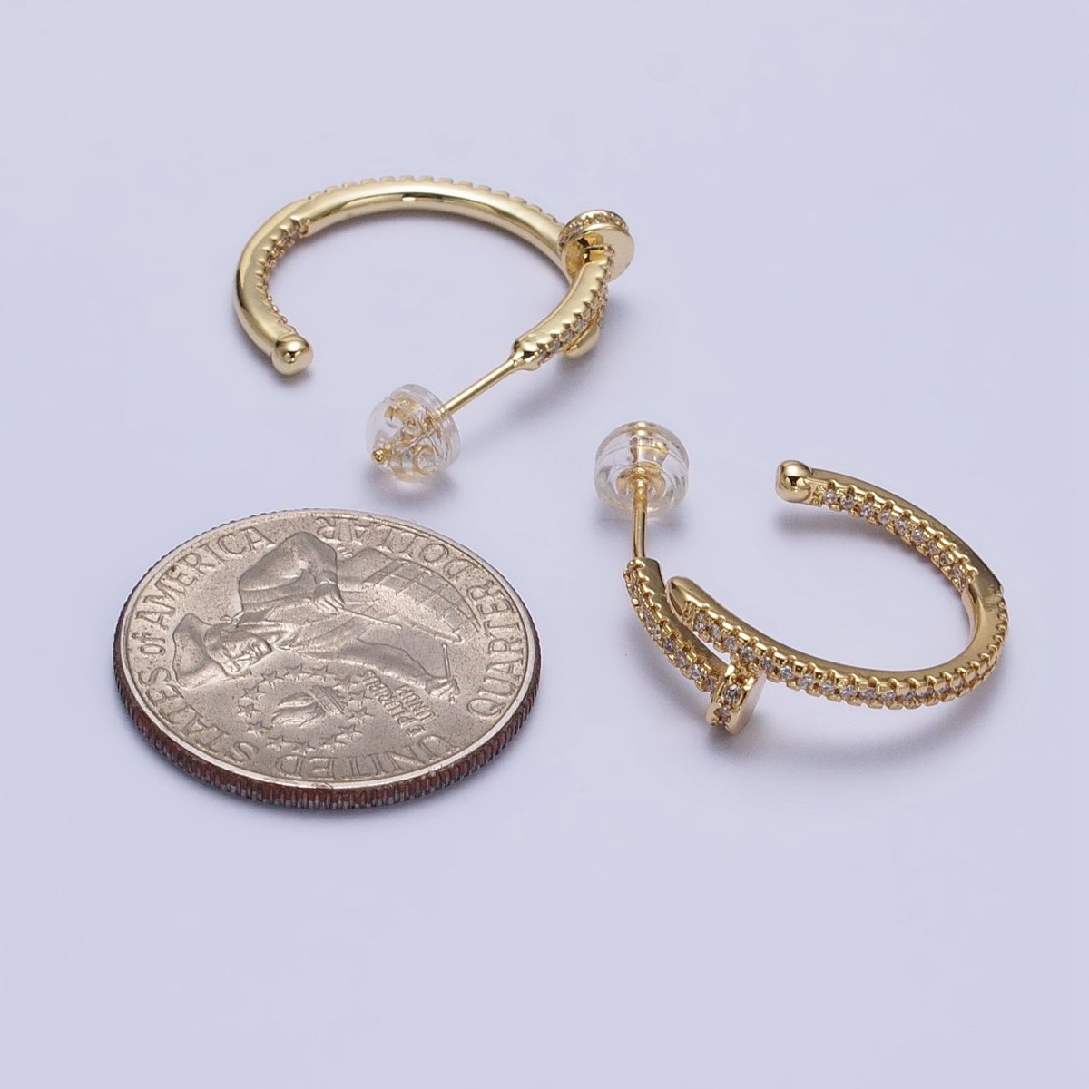 24K Gold Filled 30mm Spiral Needle Micro Paved CZ Hoop Earrings in Gold & Silver | AB534 AB535