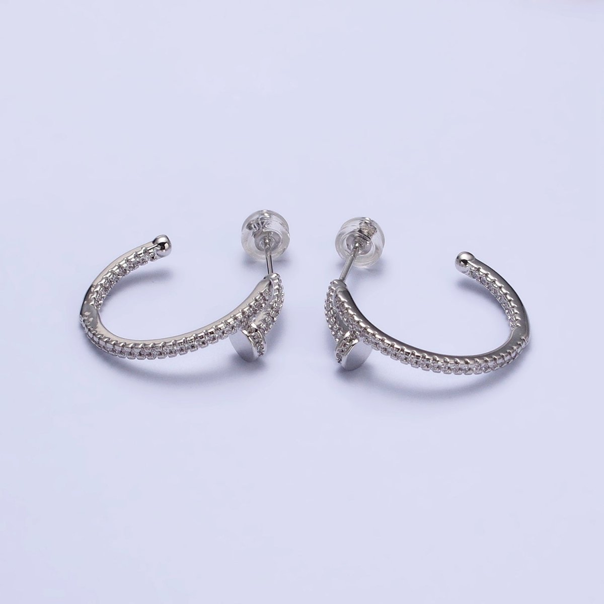 24K Gold Filled 30mm Spiral Needle Micro Paved CZ Hoop Earrings in Gold & Silver | AB534 AB535