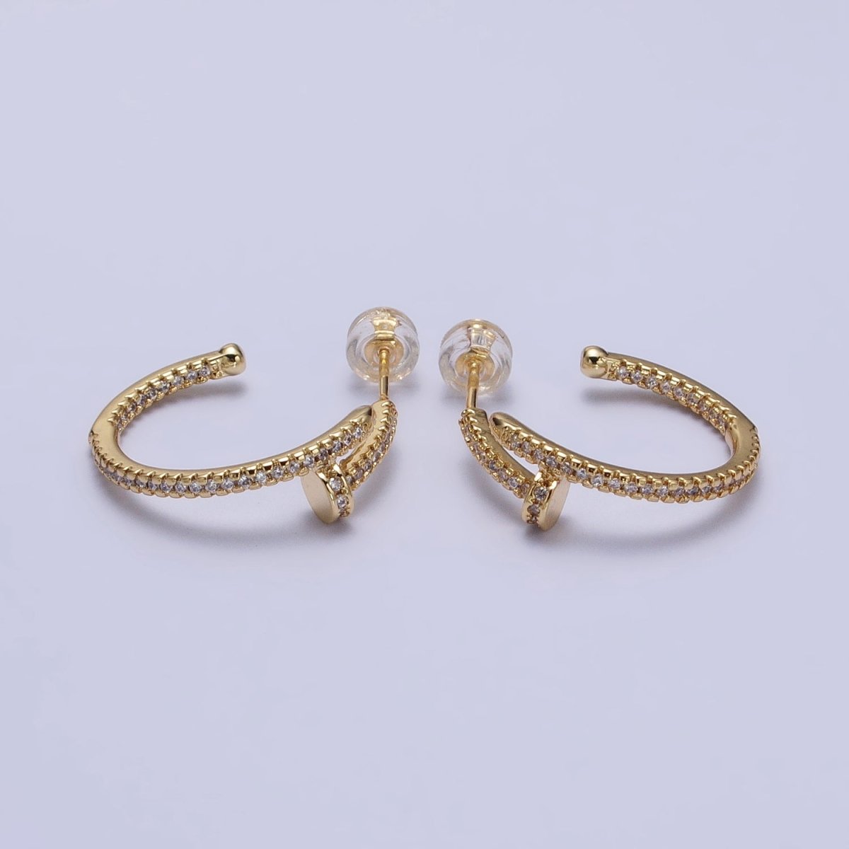 24K Gold Filled 30mm Spiral Needle Micro Paved CZ Hoop Earrings in Gold & Silver | AB534 AB535