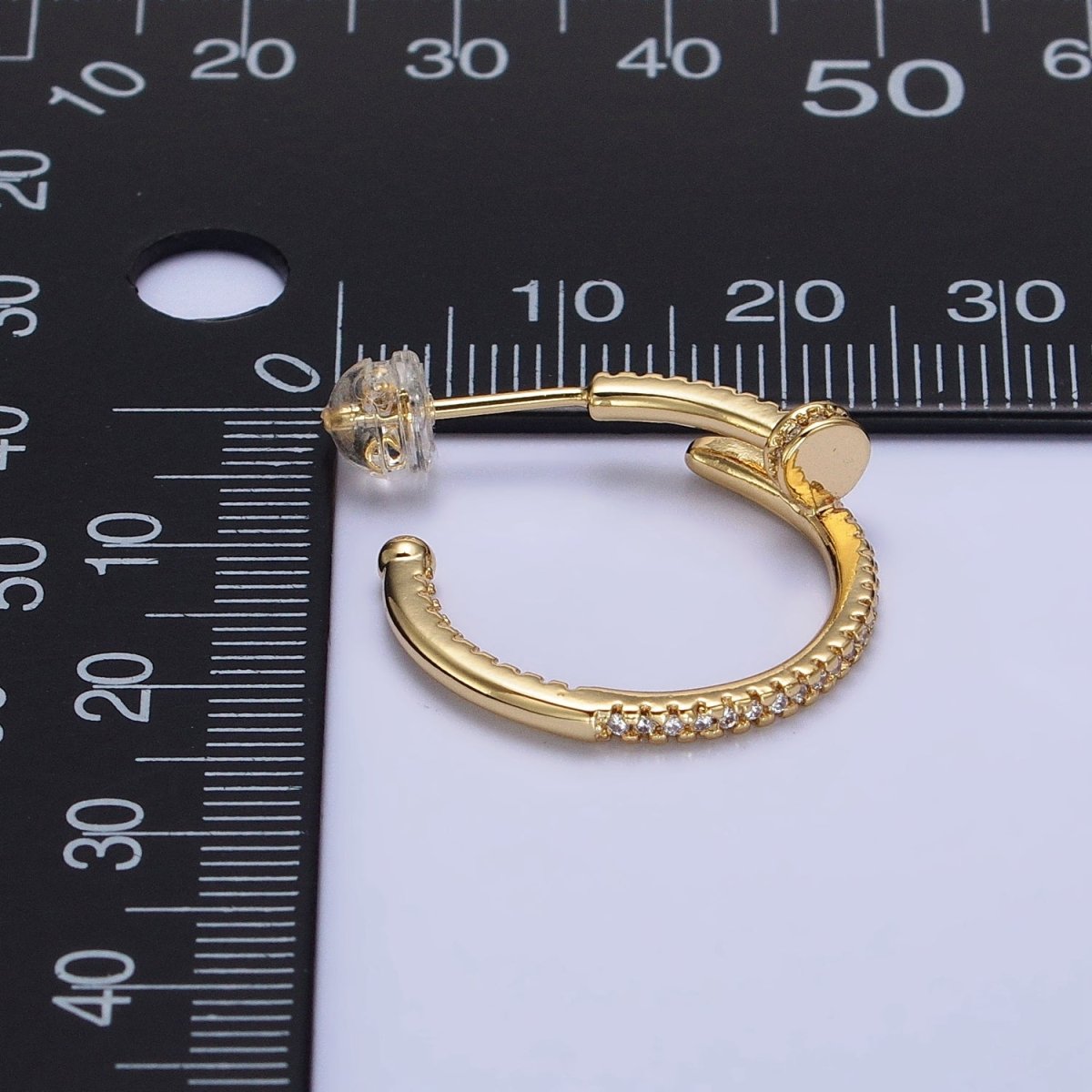 24K Gold Filled 30mm Spiral Needle Micro Paved CZ Hoop Earrings in Gold & Silver | AB534 AB535