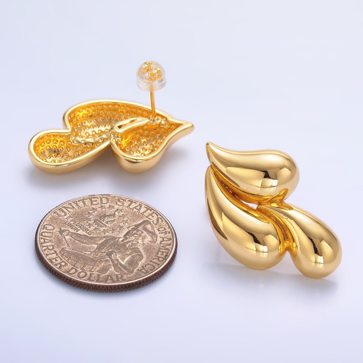 24K Gold Filled 30mm Triple Teardrop Stud Earrings in Gold & Silver | Q466 Q455