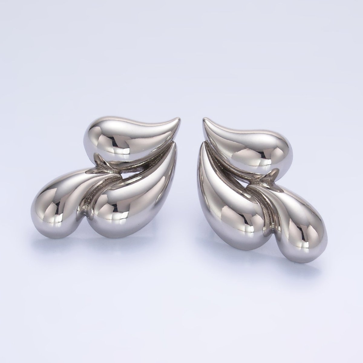 24K Gold Filled 30mm Triple Teardrop Stud Earrings in Gold & Silver | Q466 Q455