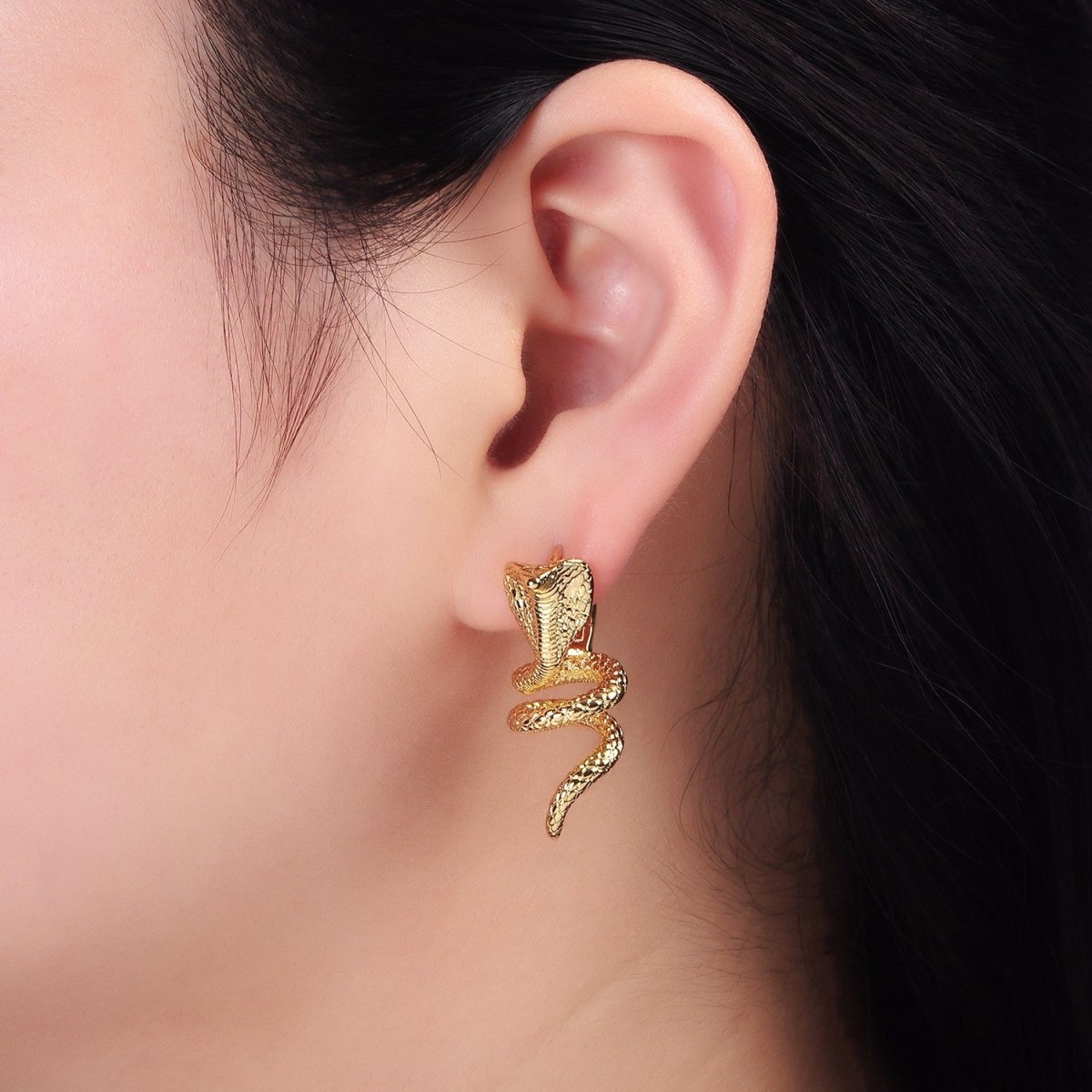 24K Gold Filled 30mm Twirling Snake Serpent Drop Huggie Earrings | AB1174 - DLUXCA