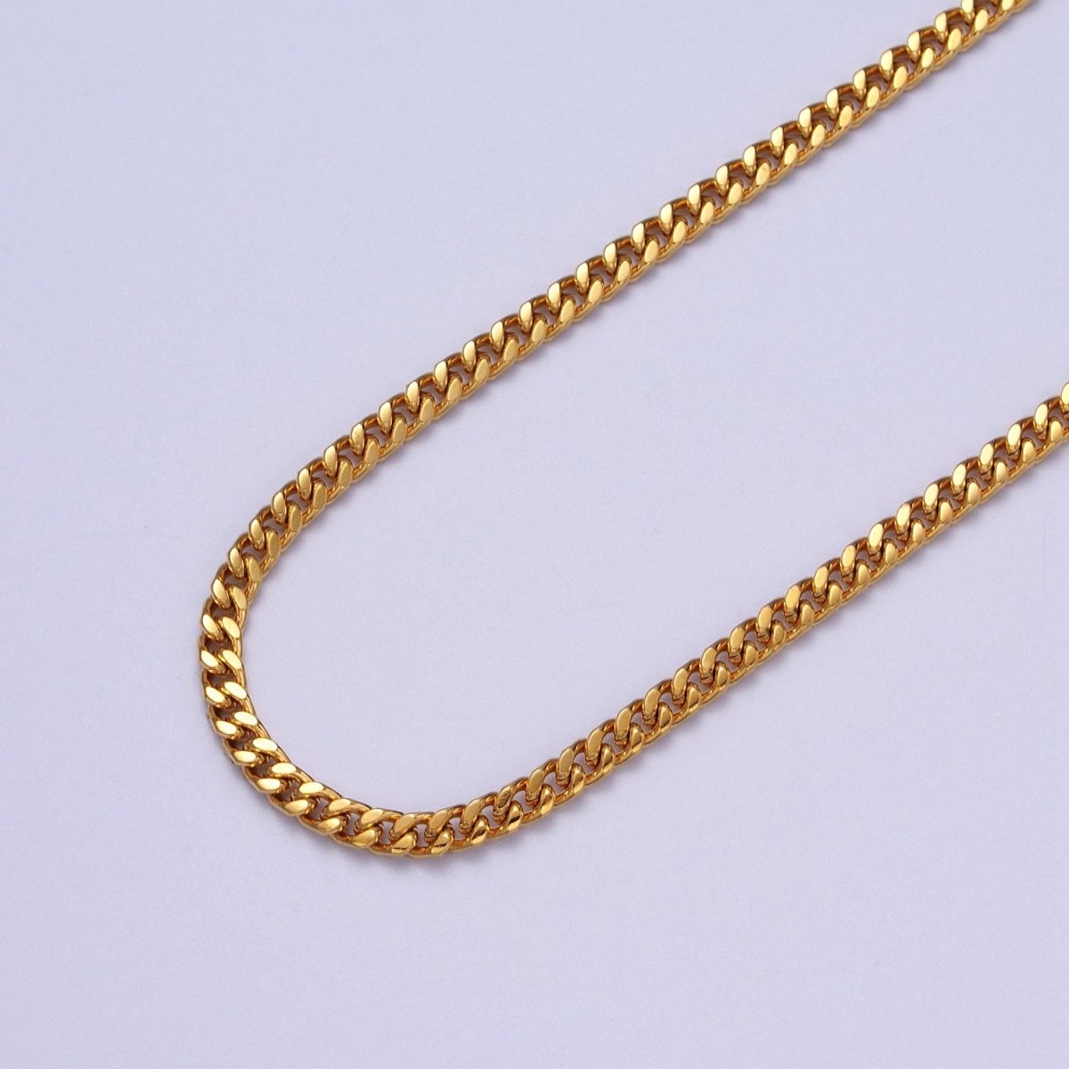 24K Gold Filled 3.2mm Mini Cuban Flat Curb Unfinished Bulk Chain in Gold & Silver | ROLL-976, ROLL-977