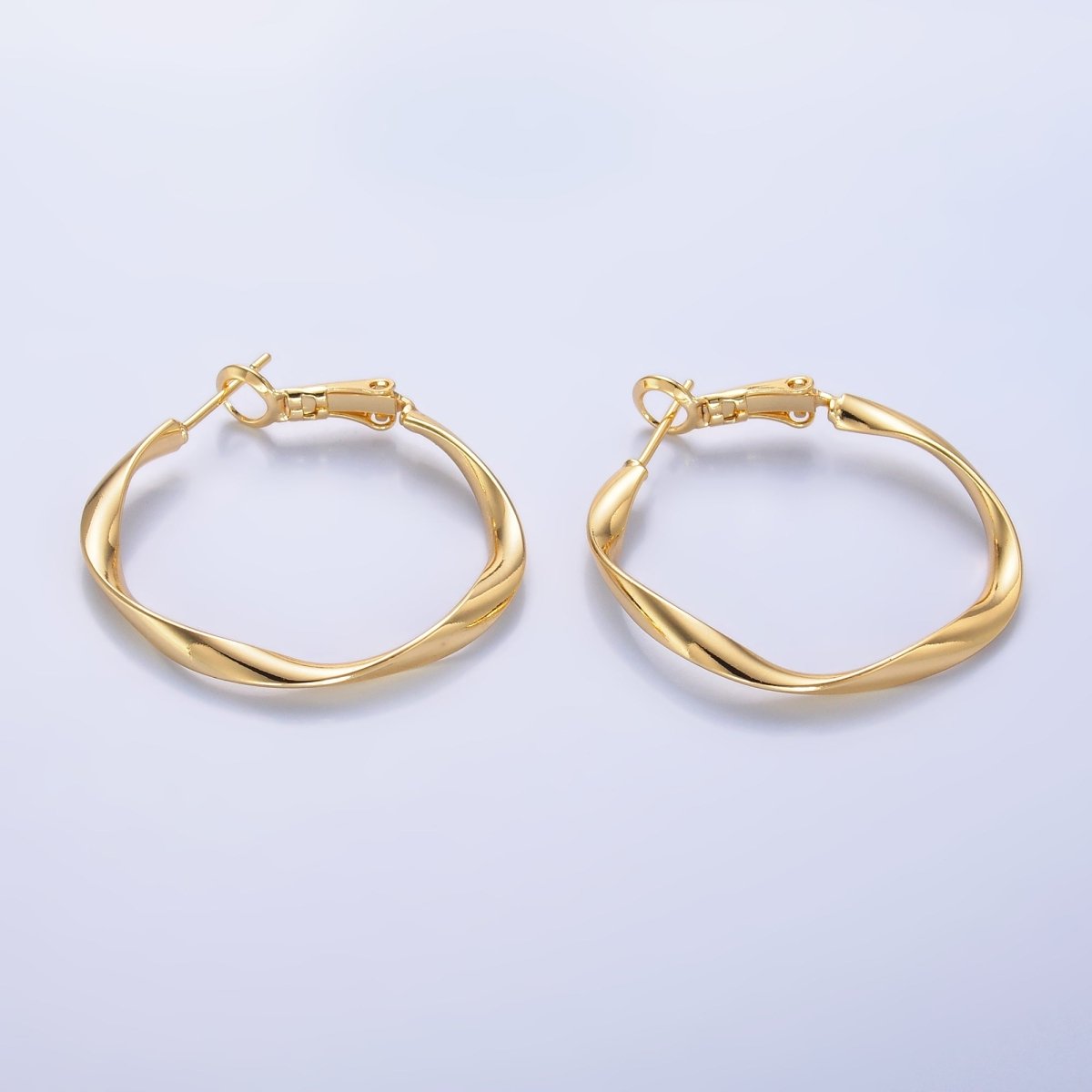 24K Gold Filled 32mm Twisted Hinge Hoop Earrings in Gold & Silver | AB863 AB864