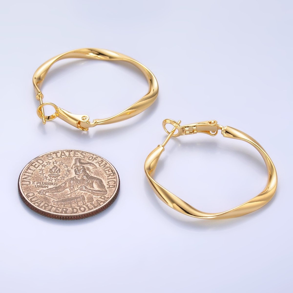 24K Gold Filled 32mm Twisted Hinge Hoop Earrings in Gold & Silver | AB863 AB864