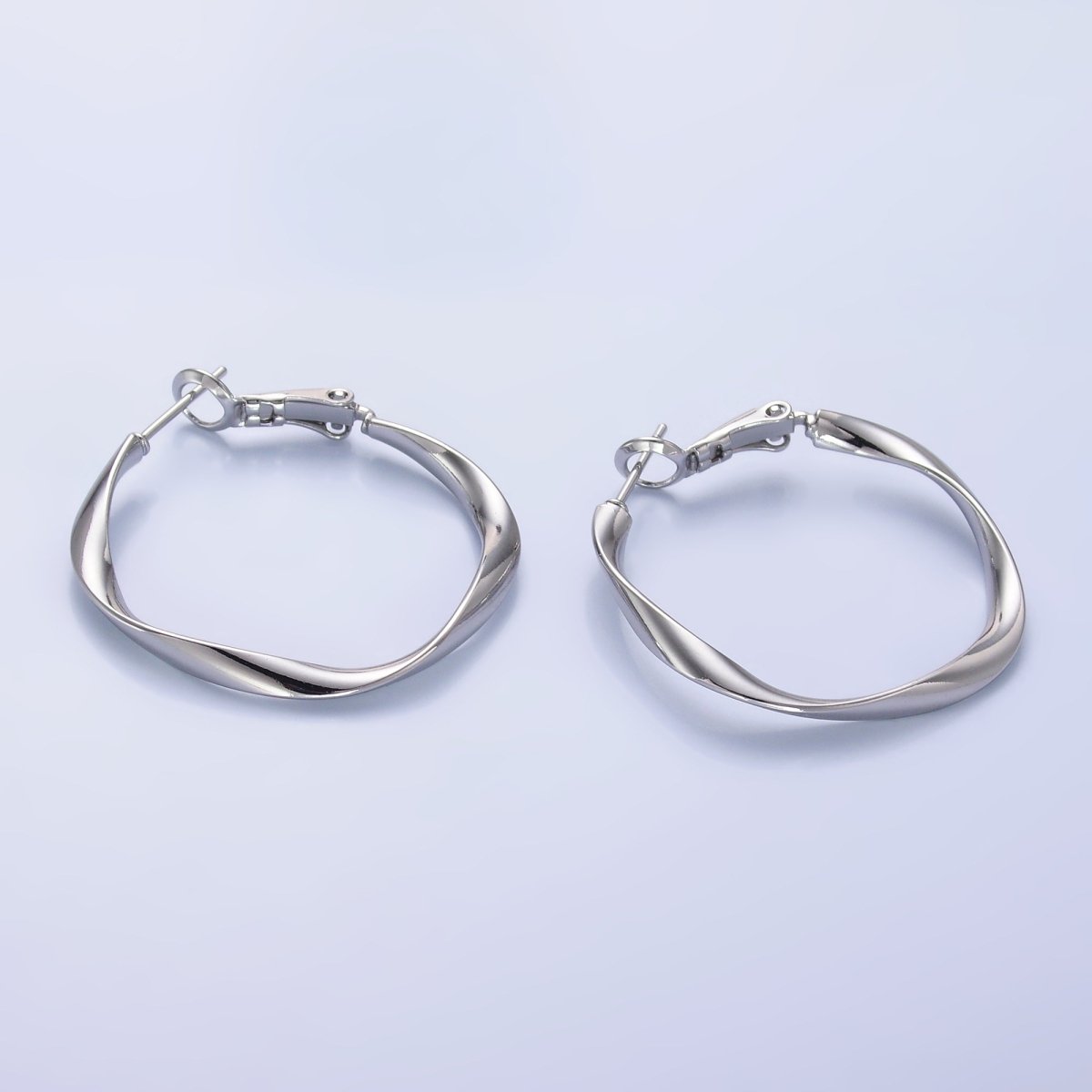 24K Gold Filled 32mm Twisted Hinge Hoop Earrings in Gold & Silver | AB863 AB864