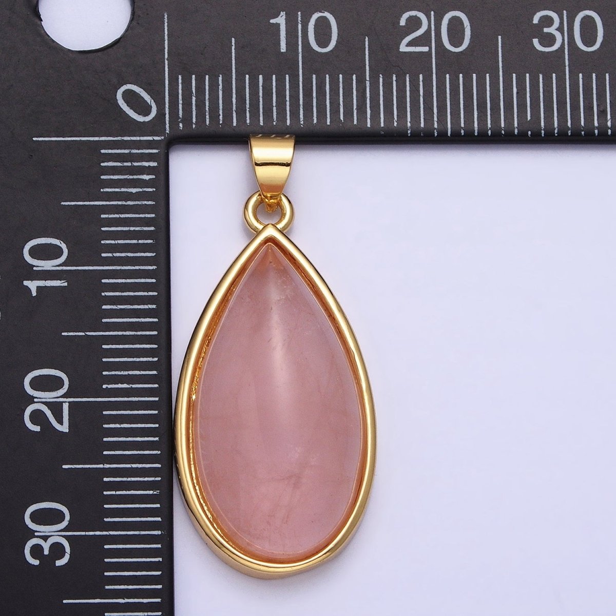 24K Gold Filled 33.3mm Rose Quartz Natural Gemstone Teardrop Bezel Pendant | AA342 - DLUXCA