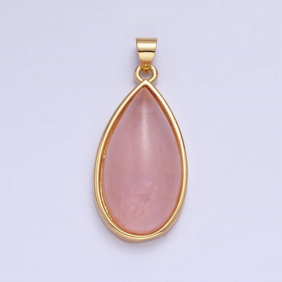 24K Gold Filled 33.3mm Rose Quartz Natural Gemstone Teardrop Bezel Pendant | AA342 - DLUXCA