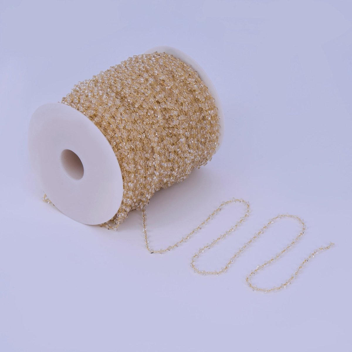 24K Gold Filled 3.3mm Clear Crystal Link Unfinished Chain by Yard | Roll - 1653 - DLUXCA