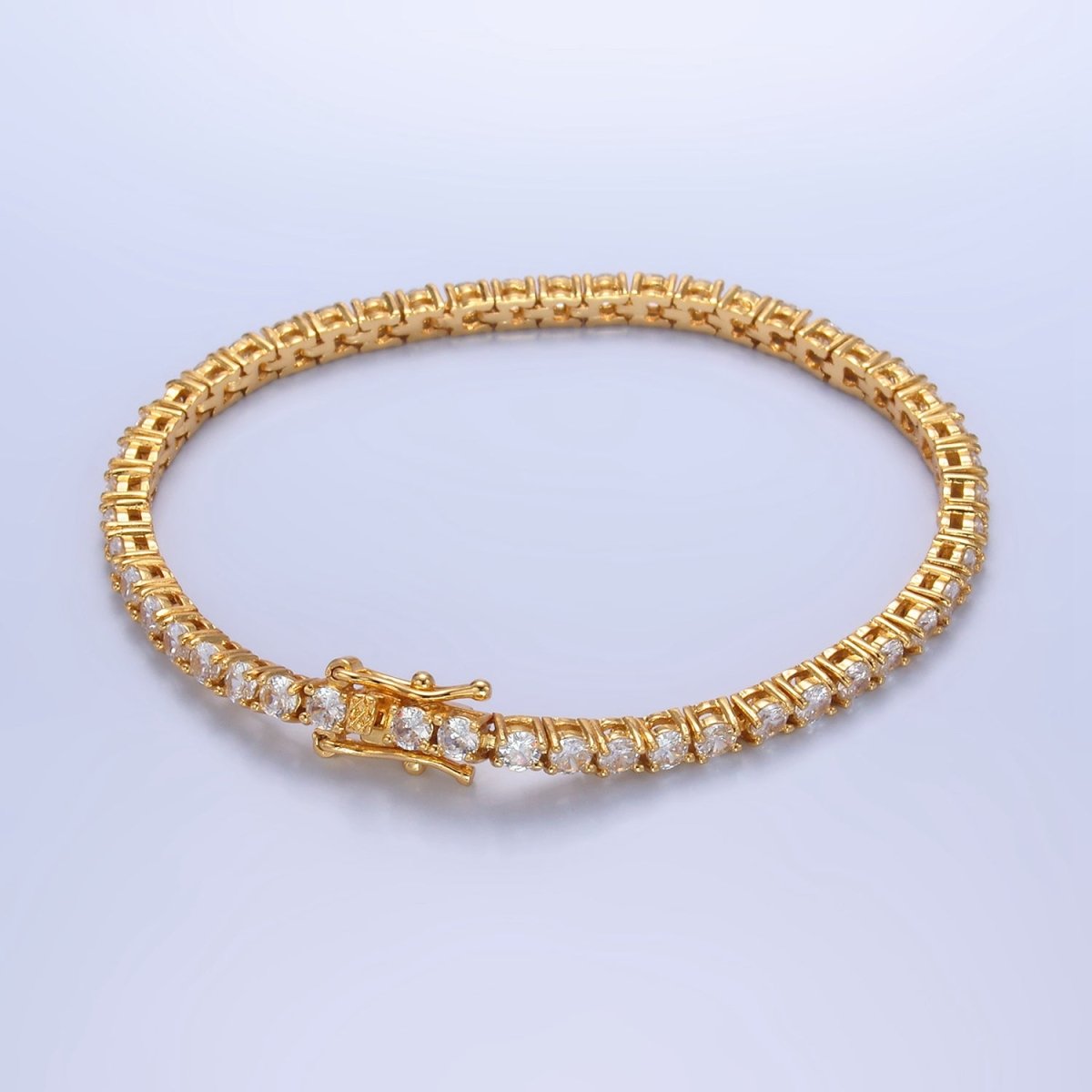 24K Gold Filled 3.3mm CZ Tennis Chain 7.5 Inch Bracelet | WA - 2660 - DLUXCA