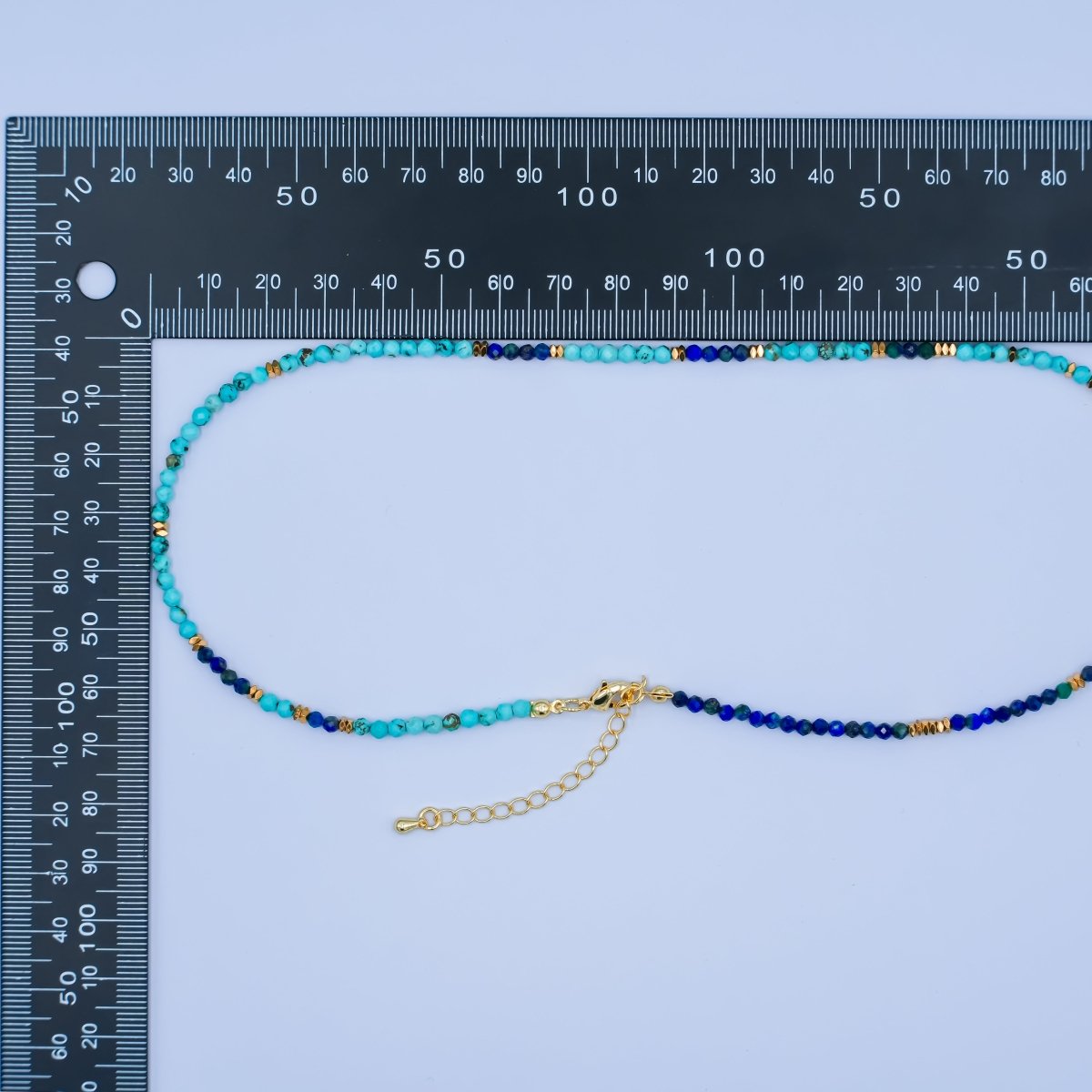 24K Gold Filled 3.3mm Lapis Lazuli Turquoise Gemstone 16 Inch Necklace | WA - 2870 - DLUXCA