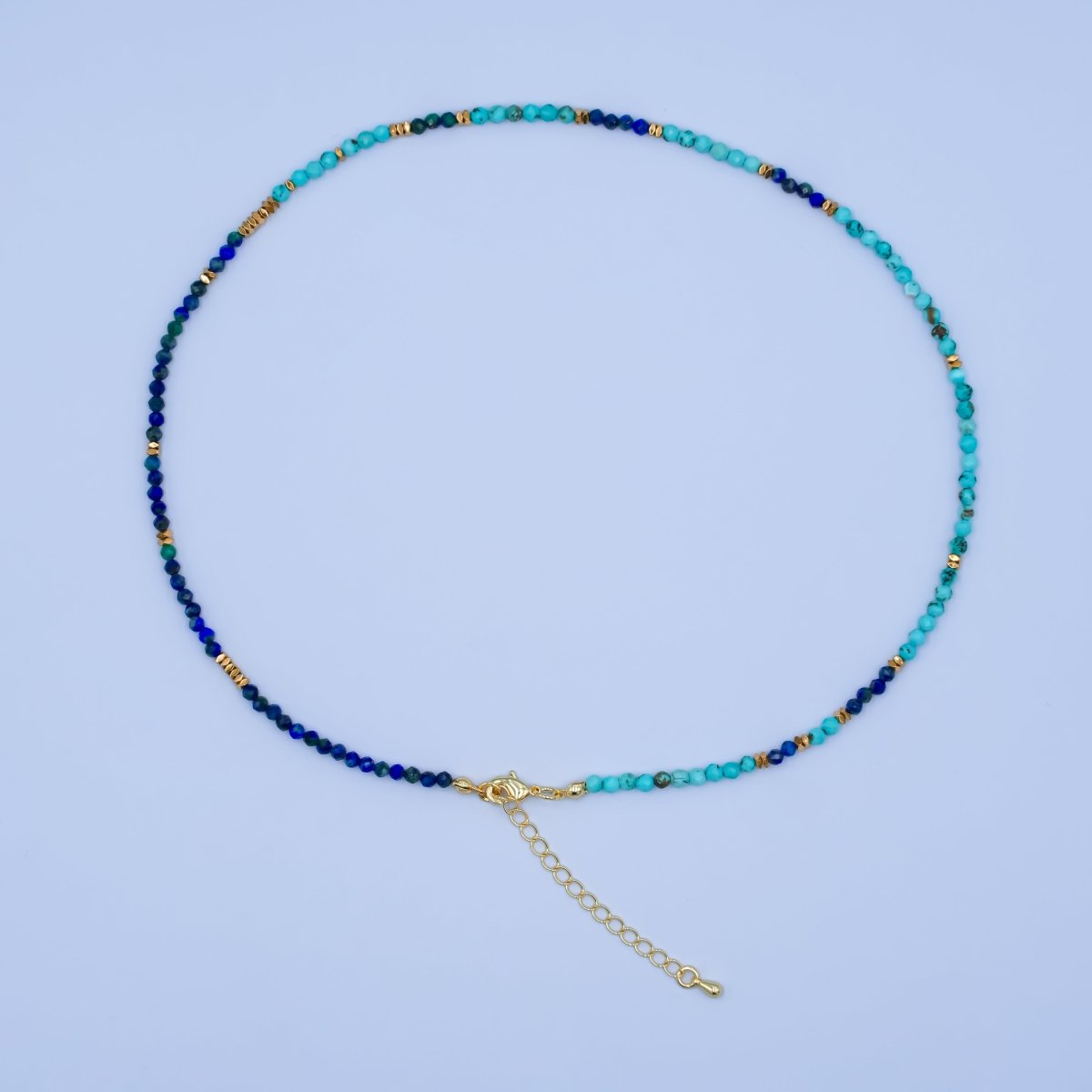 24K Gold Filled 3.3mm Lapis Lazuli Turquoise Gemstone 16 Inch Necklace | WA - 2870 - DLUXCA