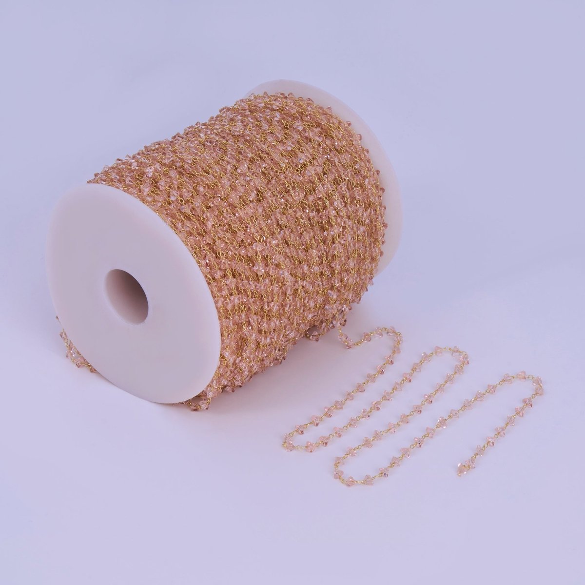 24K Gold Filled 3.3mm Pink Crystal Link Unfinished Chain by Yard | Roll - 1654 - DLUXCA