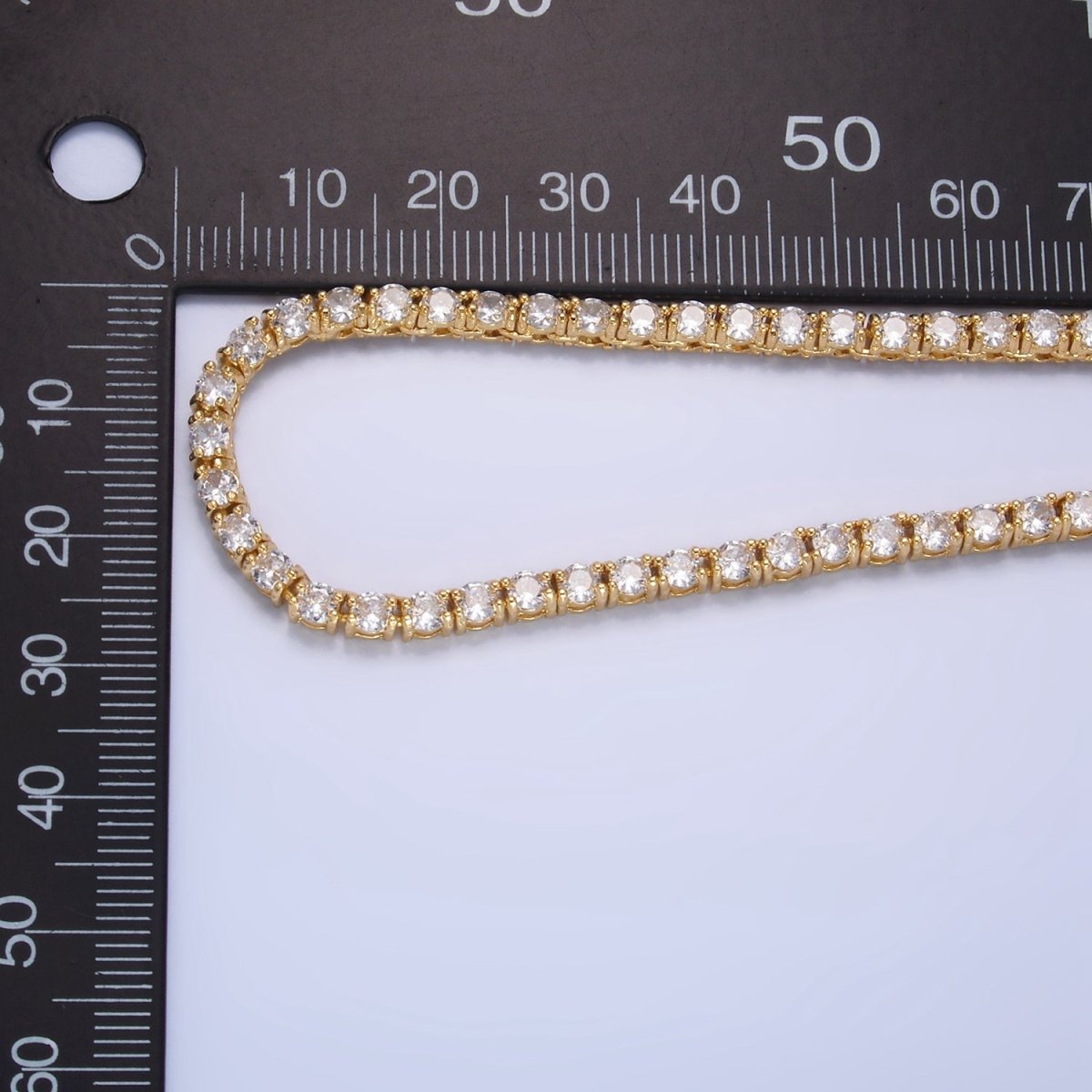 24K Gold Filled 3.4mm Clear CZ Tennis Chain 17 Inch Necklace | WA - 2661 - DLUXCA