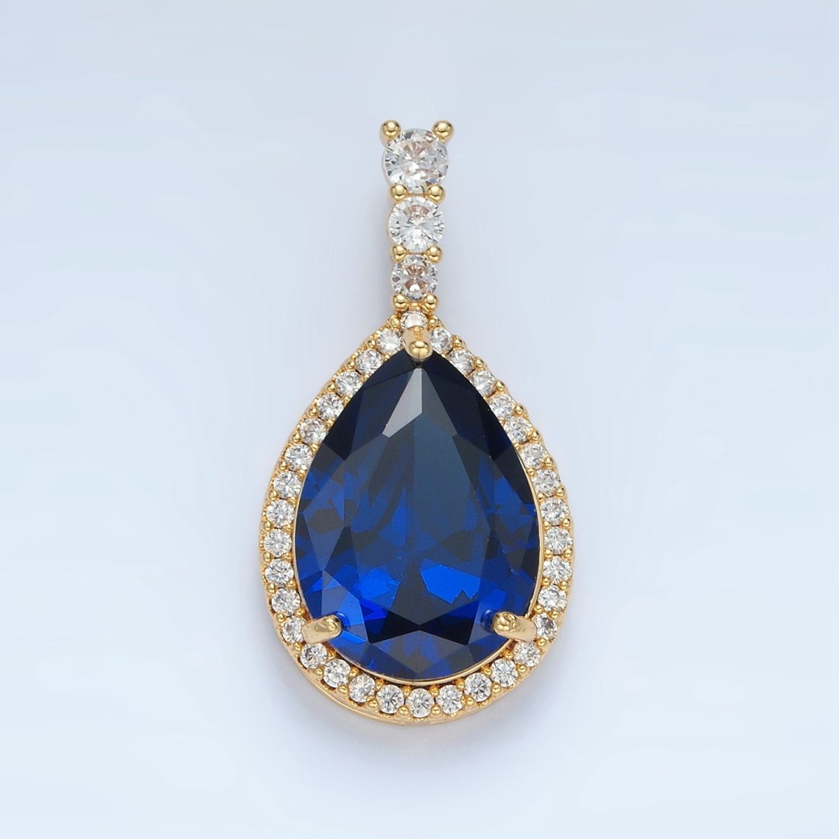 24K Gold Filled 34mm Clear, Red, Blue, Pink, Peach, Green Teardrop CZ Micro Paved Linear Bail Pendant | AA882 - AA887