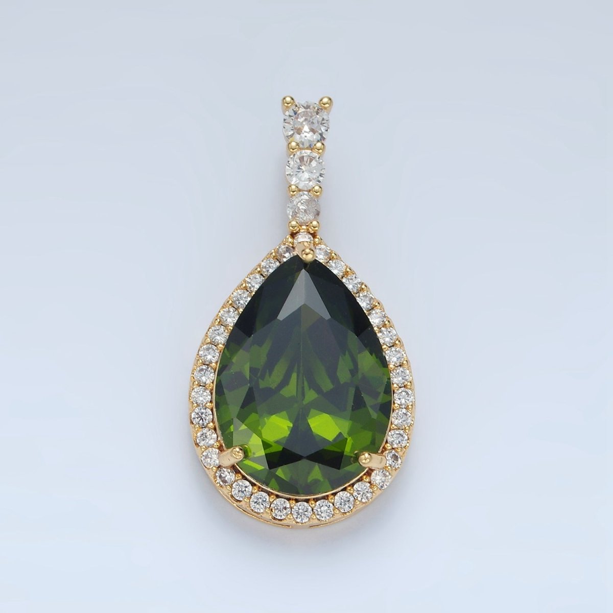 24K Gold Filled 34mm Clear, Red, Blue, Pink, Peach, Green Teardrop CZ Micro Paved Linear Bail Pendant | AA882 - AA887
