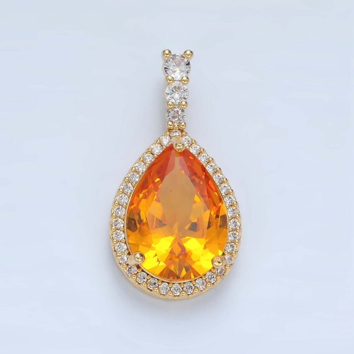 24K Gold Filled 34mm Clear, Red, Blue, Pink, Peach, Green Teardrop CZ Micro Paved Linear Bail Pendant | AA882 - AA887