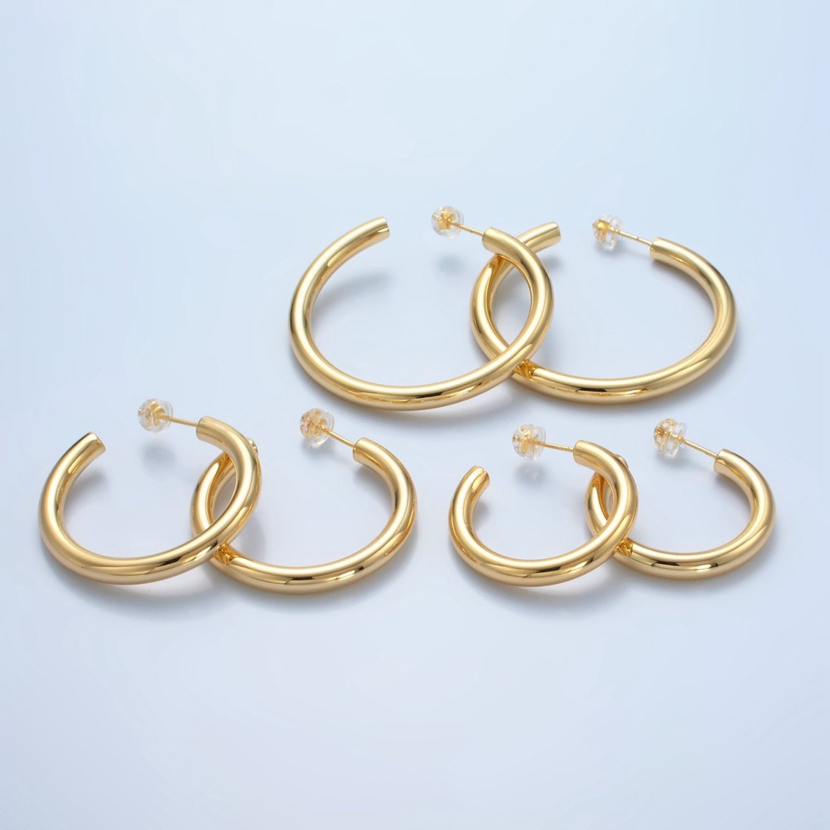 24K Gold Filled 35mm, 45mm Minimalist C-Shaped Hoop Earrings | Q532 AD723 AD724