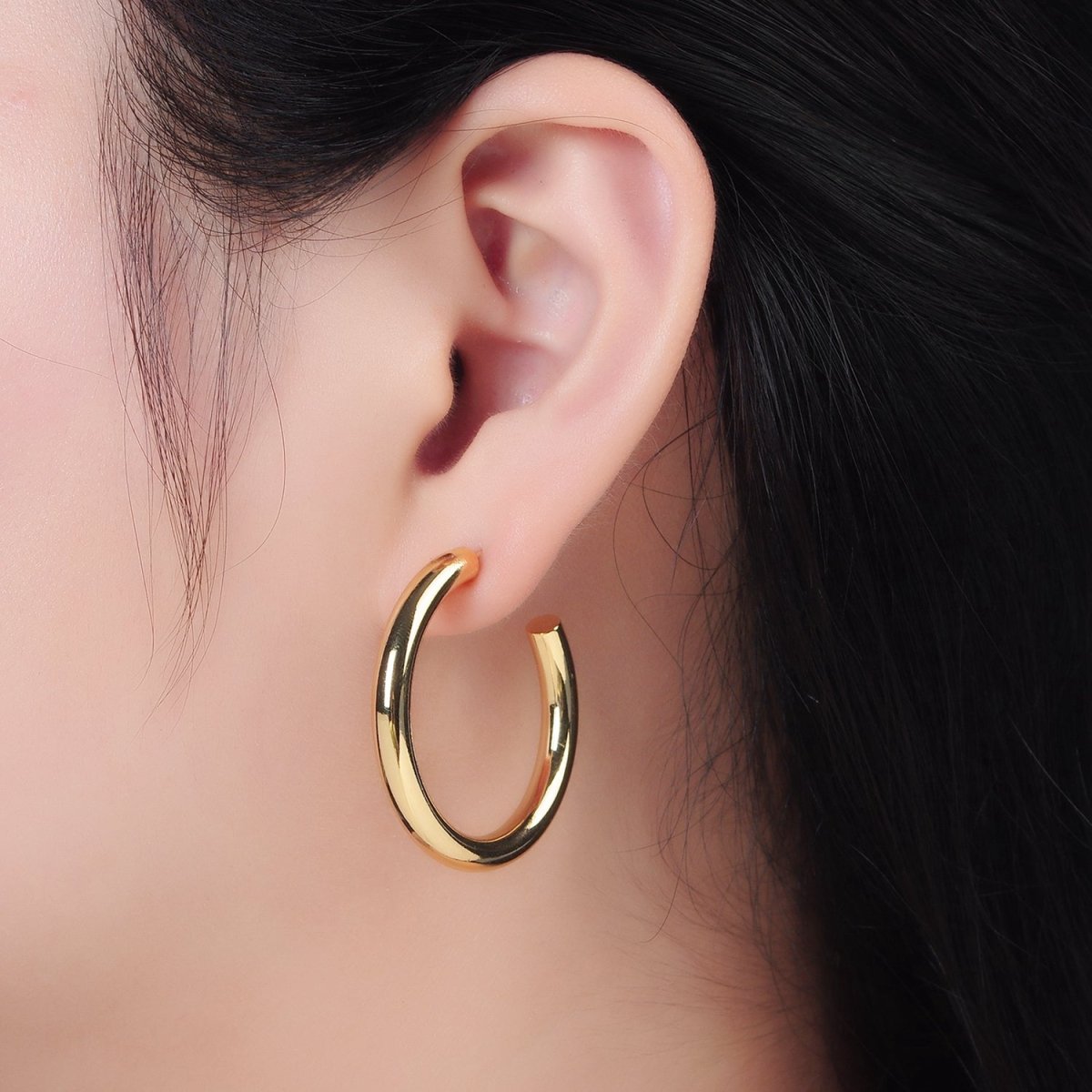 24K Gold Filled 35mm, 45mm Minimalist C-Shaped Hoop Earrings | Q532 AD723 AD724