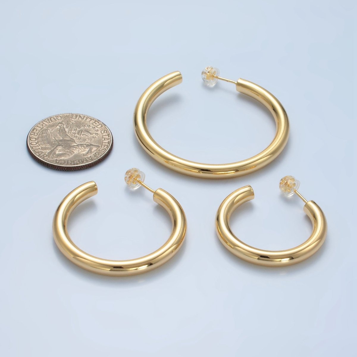 24K Gold Filled 35mm, 45mm Minimalist C-Shaped Hoop Earrings | Q532 AD723 AD724