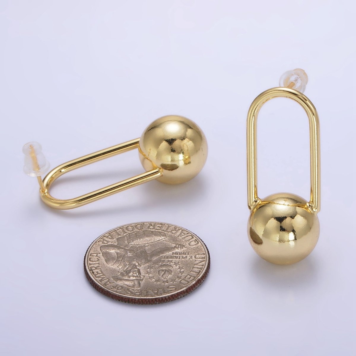 24K Gold Filled 35mm Ball Oblong Drop Stud Stud Earrings | P525 - DLUXCA