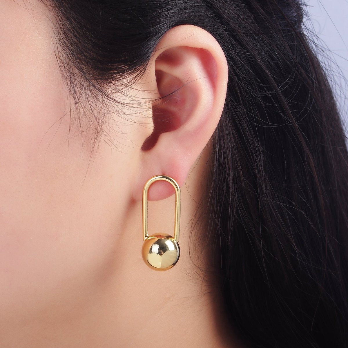24K Gold Filled 35mm Ball Oblong Drop Stud Stud Earrings | P525 - DLUXCA