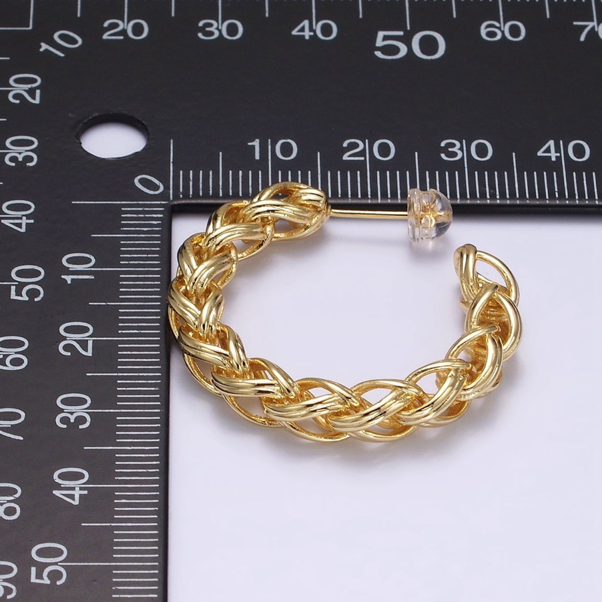 24K Gold Filled 35mm Braided Multiple Band C-Shaped Hoop Earrings in Gold & Silver | AE608 AE609