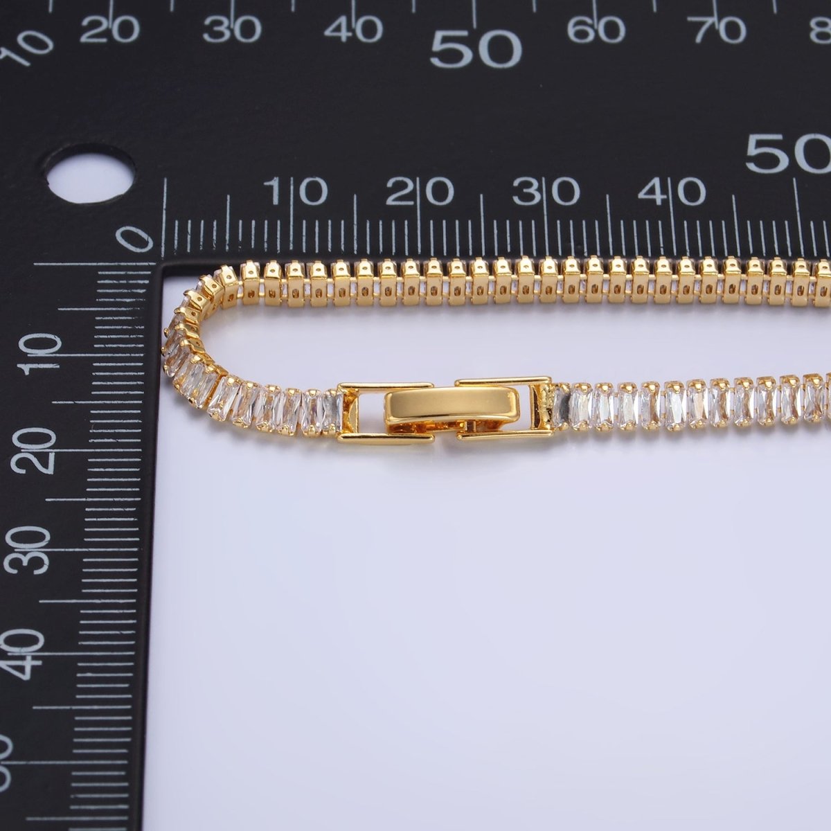 24K Gold Filled 3.5mm Clear Baguette CZ 7 Inch Tennis Bracelet | WA - 2976 - DLUXCA
