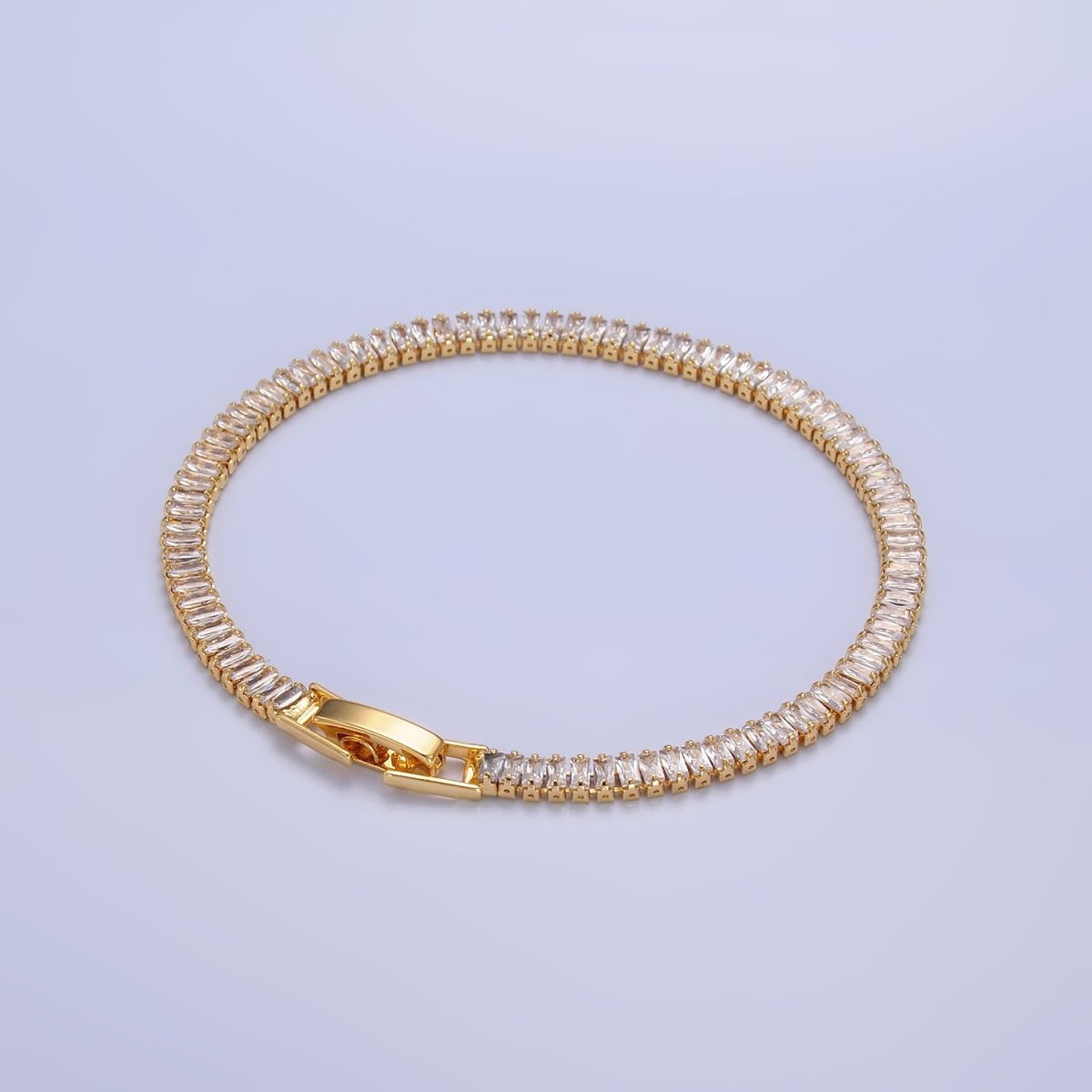24K Gold Filled 3.5mm Clear Baguette CZ 7 Inch Tennis Bracelet | WA - 2976 - DLUXCA