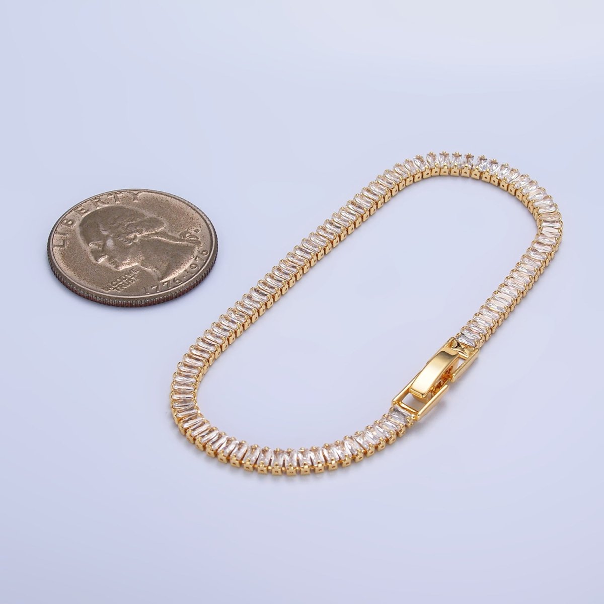 24K Gold Filled 3.5mm Clear Baguette CZ 7 Inch Tennis Bracelet | WA - 2976 - DLUXCA