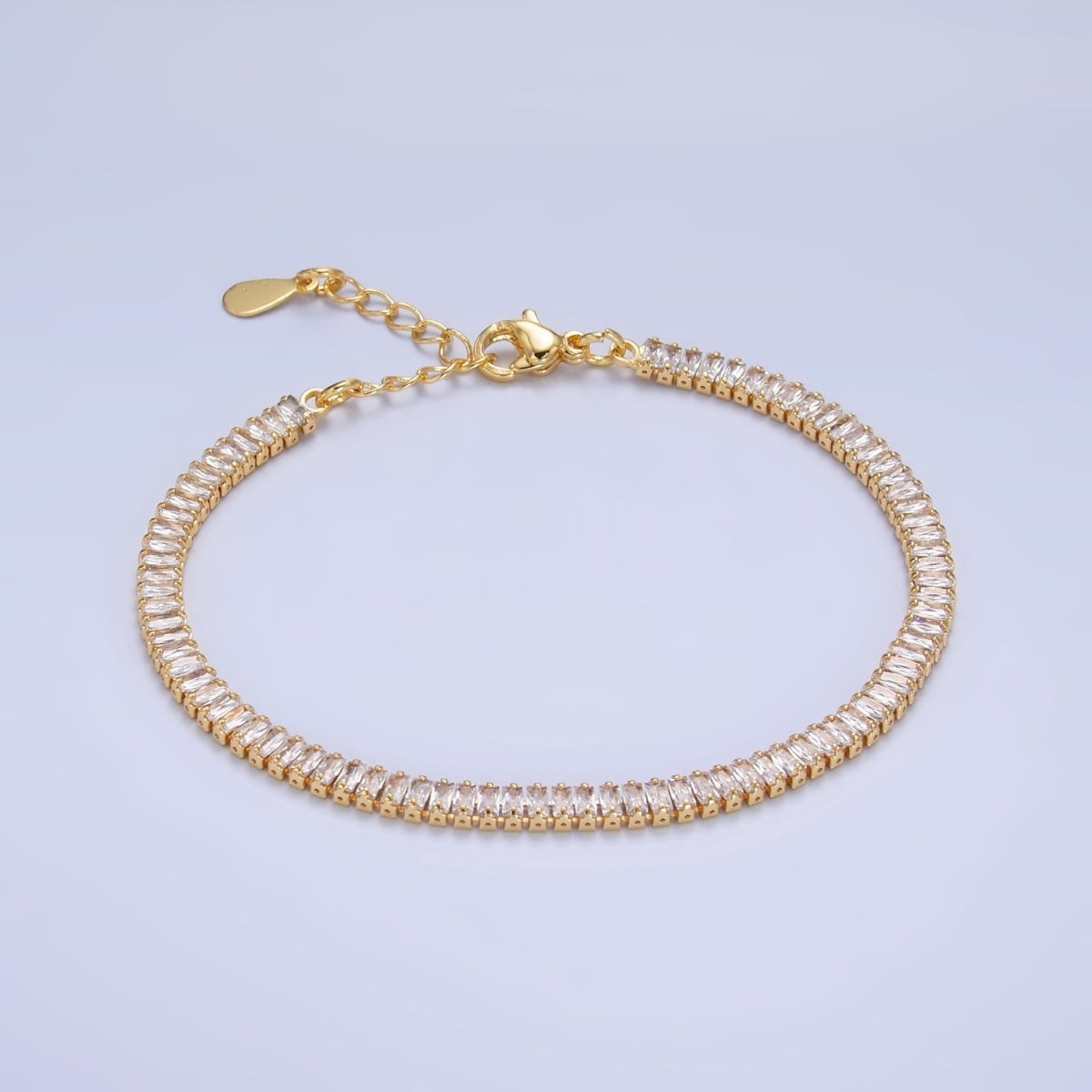24K Gold Filled 3.5mm Clear CZ Baguette 7 Inch Tennis Bracelet | WA - 2975 - DLUXCA