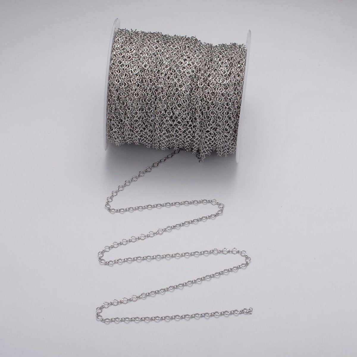 24K Gold Filled 3.5mm Hammered Designed Link Unfinished Chain by Yard in Gold & Silver | ROLL-1063, ROLL-1091