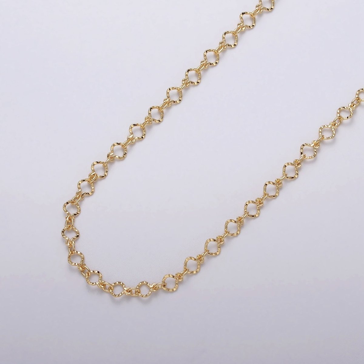 24K Gold Filled 3.5mm Hammered Designed Link Unfinished Chain by Yard in Gold & Silver | ROLL-1063, ROLL-1091
