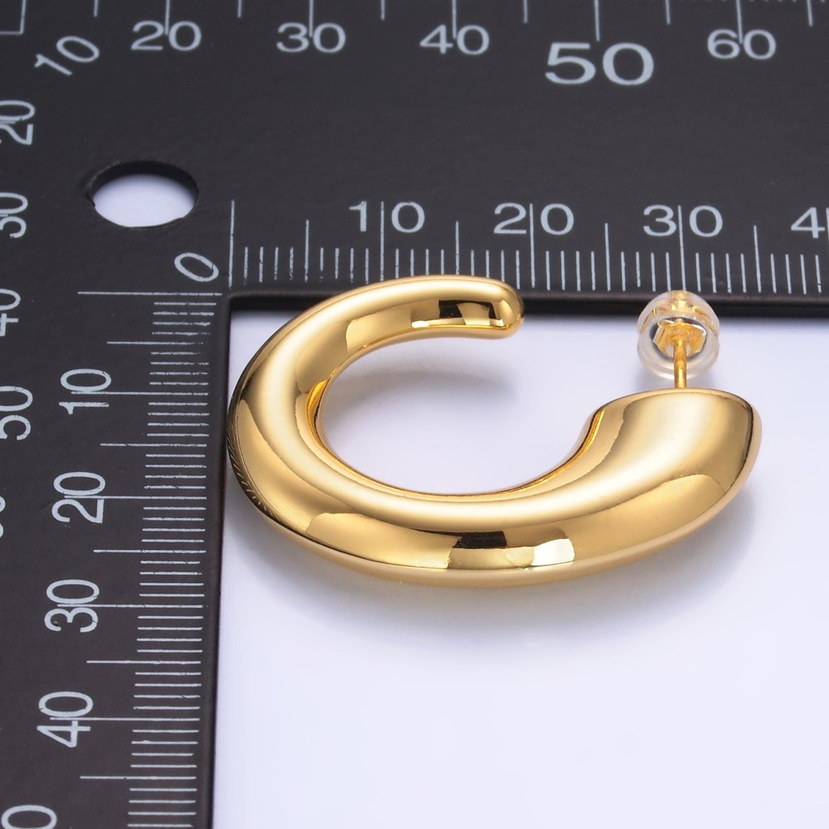 24K Gold Filled 35mm Minimalist J-Shaped Hoop Earrings in Gold & Silver | AB861 AB862