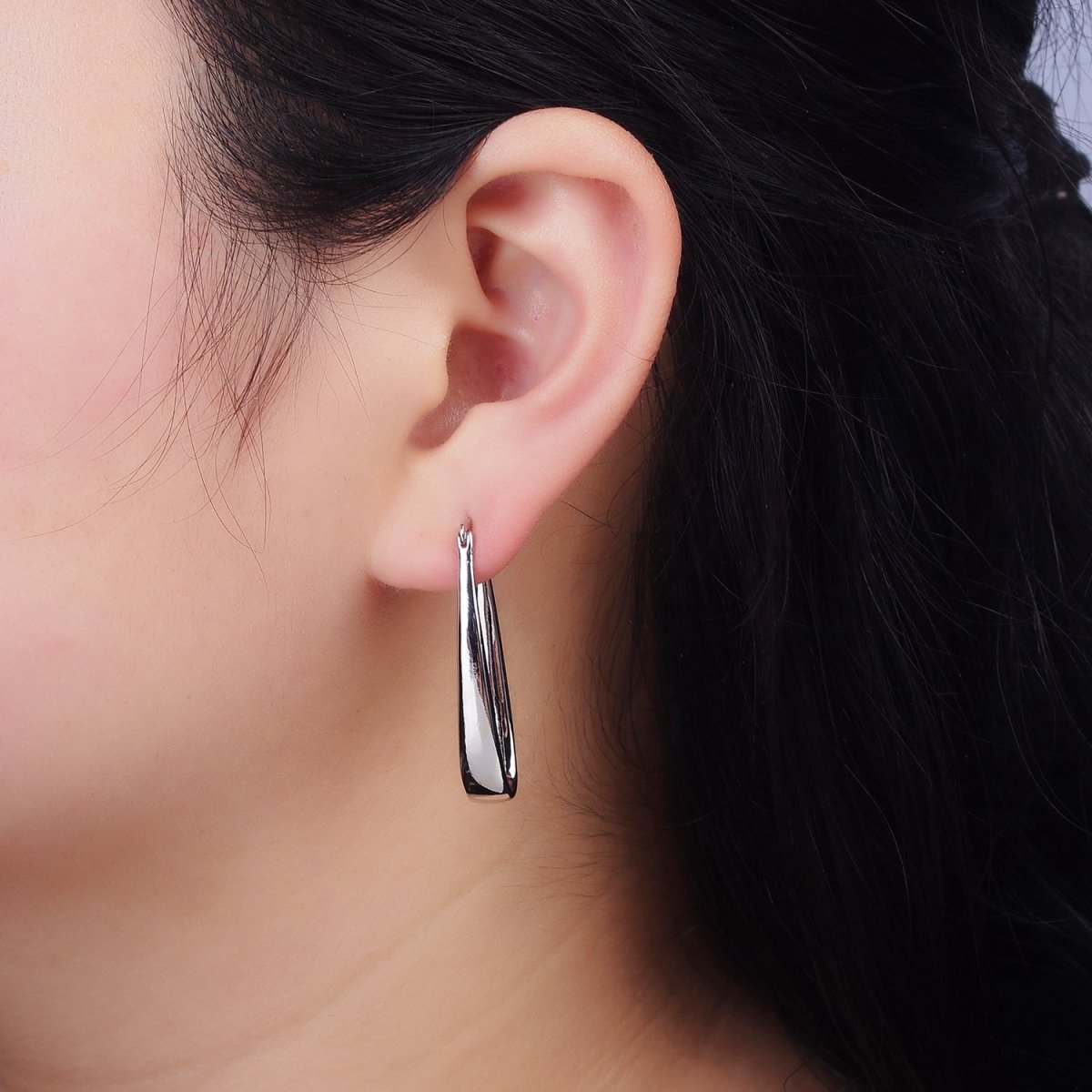 24K Gold Filled 35mm Oblong Dome French Lock Latch Hoop Earrings in Gold & Silver | AE606 AE607