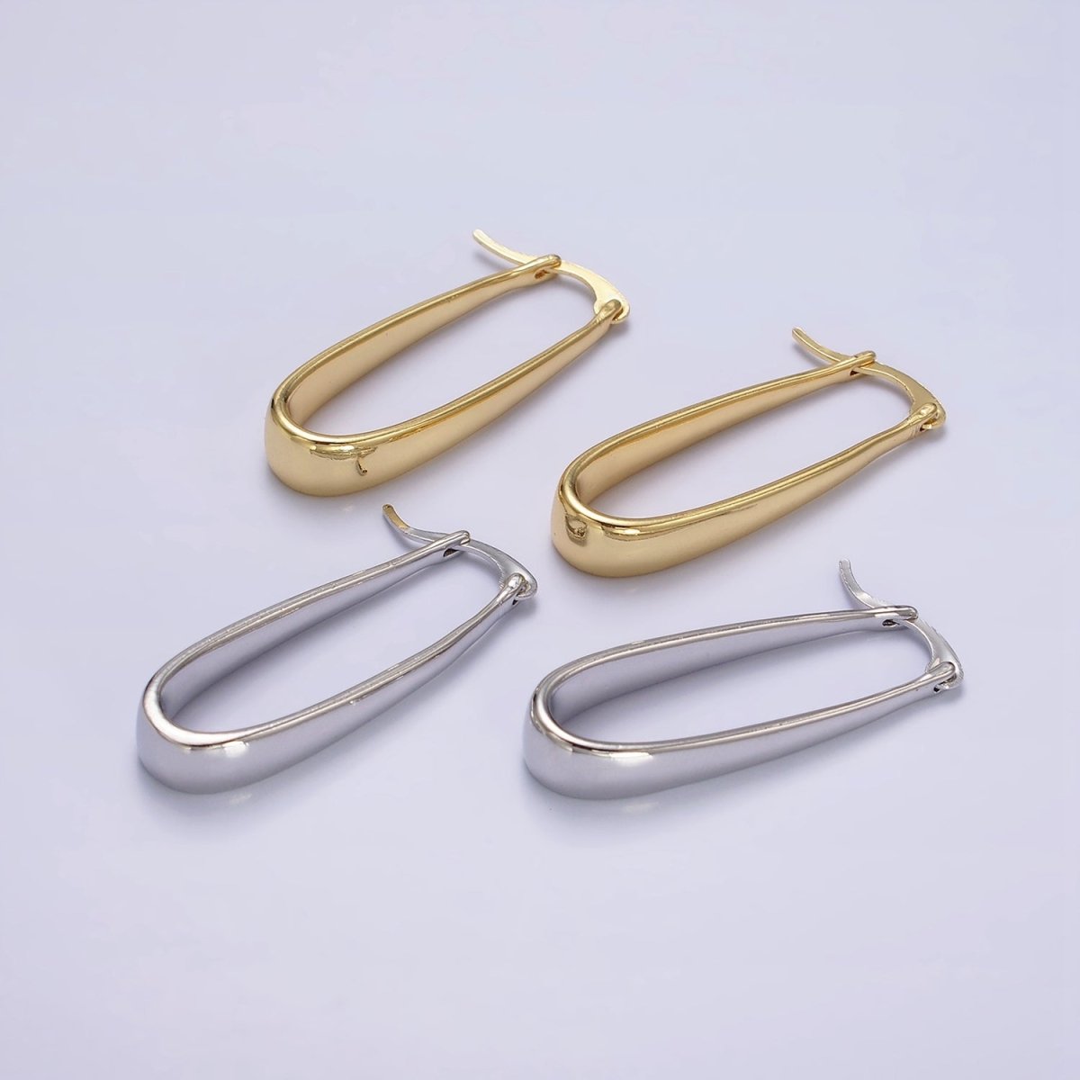 24K Gold Filled 35mm Oblong Dome French Lock Latch Hoop Earrings in Gold & Silver | AE606 AE607