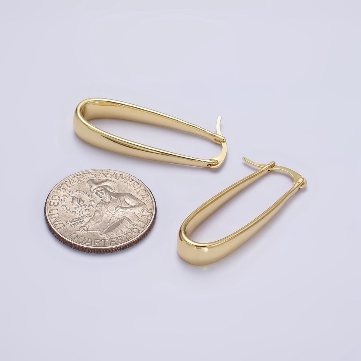24K Gold Filled 35mm Oblong Dome French Lock Latch Hoop Earrings in Gold & Silver | AE606 AE607