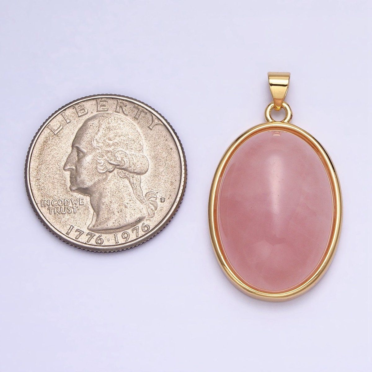 24K Gold Filled 35mm Rose Quartz, Amethyst Natural Gemstone Cabochon Oval Bezel Pendant | AA292 AA293