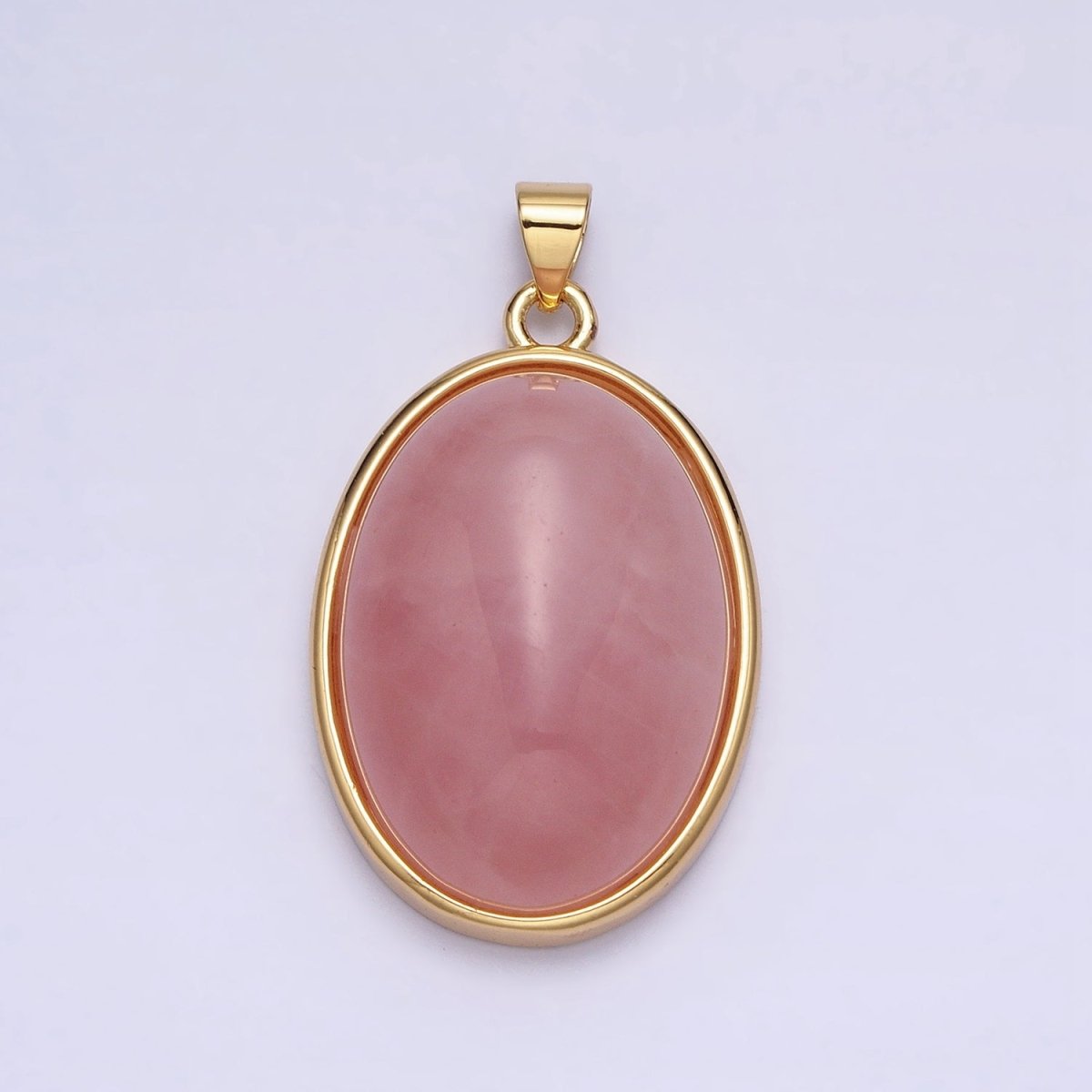24K Gold Filled 35mm Rose Quartz, Amethyst Natural Gemstone Cabochon Oval Bezel Pendant | AA292 AA293