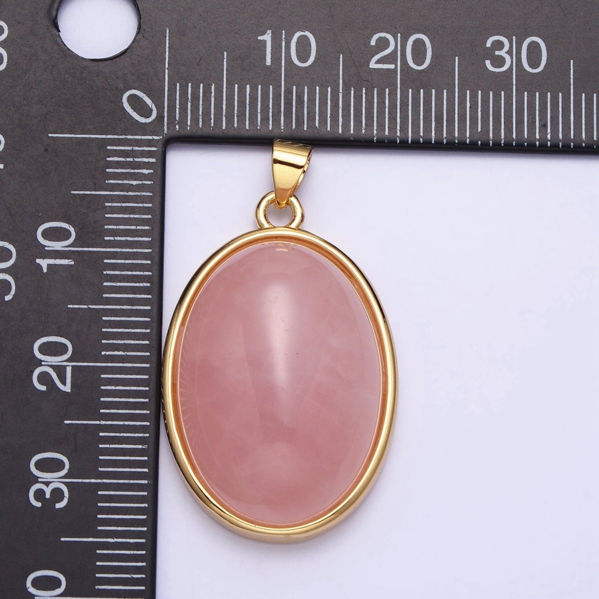 24K Gold Filled 35mm Rose Quartz, Amethyst Natural Gemstone Cabochon Oval Bezel Pendant | AA292 AA293