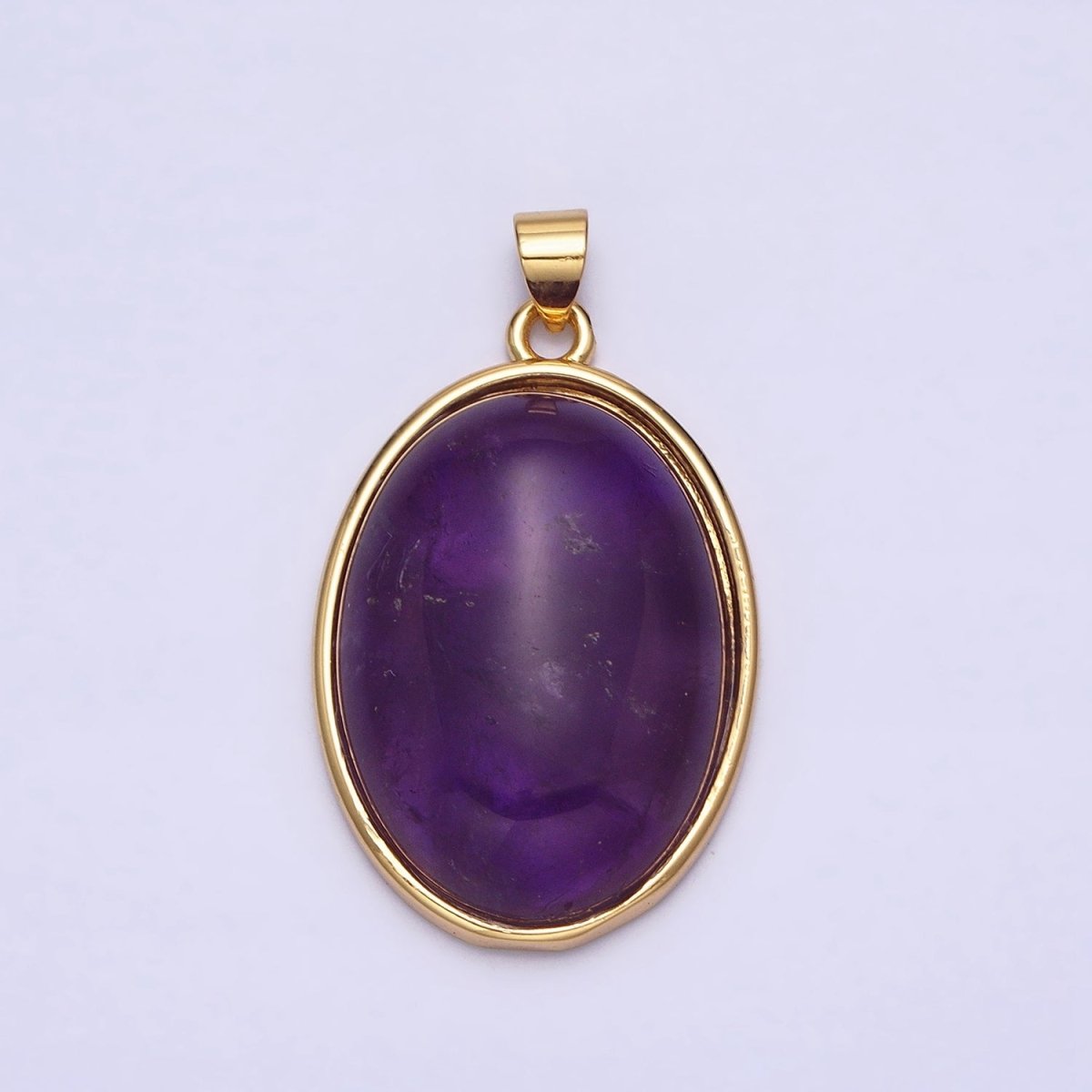 24K Gold Filled 35mm Rose Quartz, Amethyst Natural Gemstone Cabochon Oval Bezel Pendant | AA292 AA293