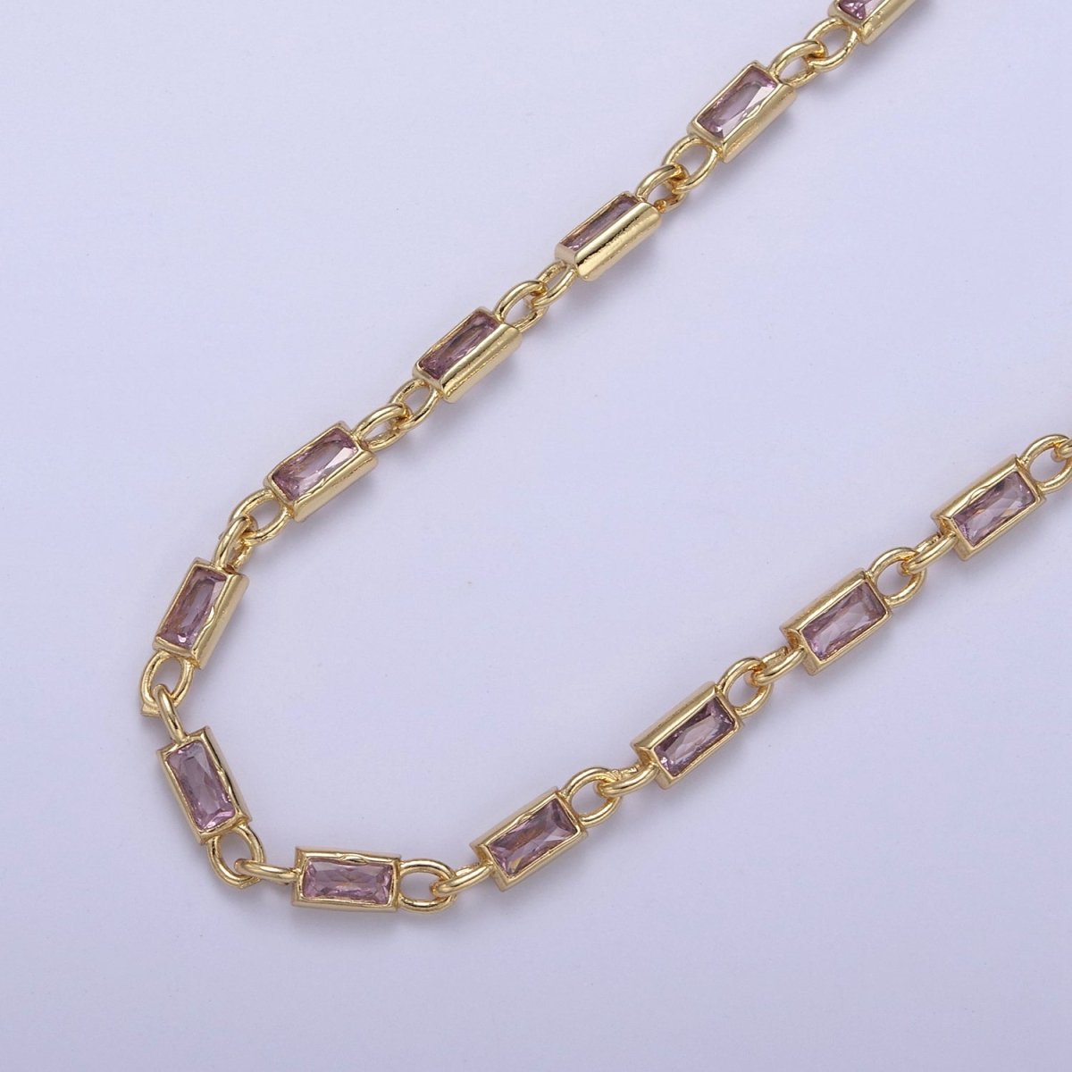 24K Gold Filled 3.6mm Baguette Cubic Zirconia Station Necklace Bulk Unfinished Chain | ROLL-757, ROLL-778, ROLL-779, ROLL-860, ROLL-861 Clearance Pricing